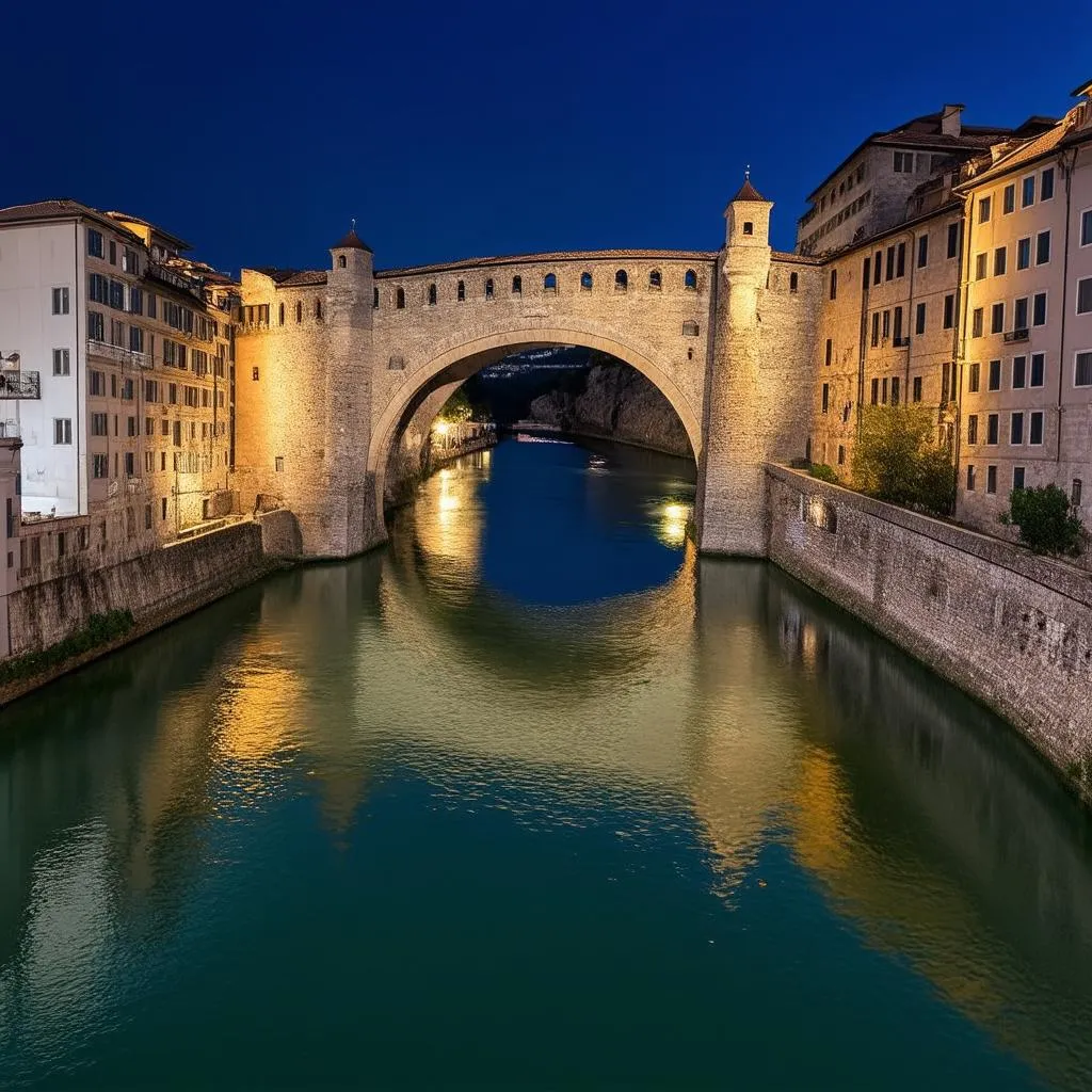 Mostar bridge at night